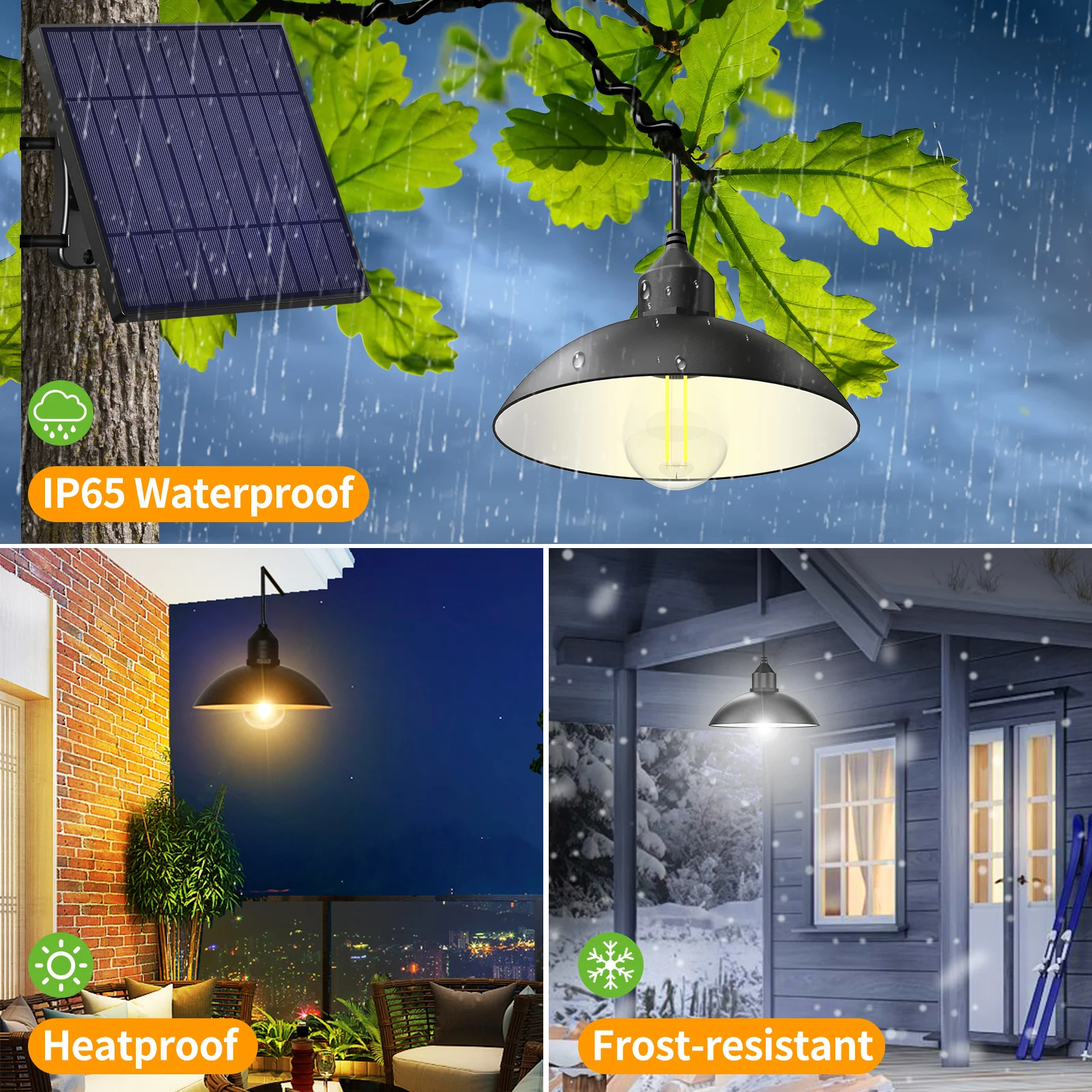 Intelamp Solar Pendant Lights Indoor Outdoor 4000mAh With Remote Day/Night Mode 16.4Ft Hanging Lighting For Barns Chicken Coop
