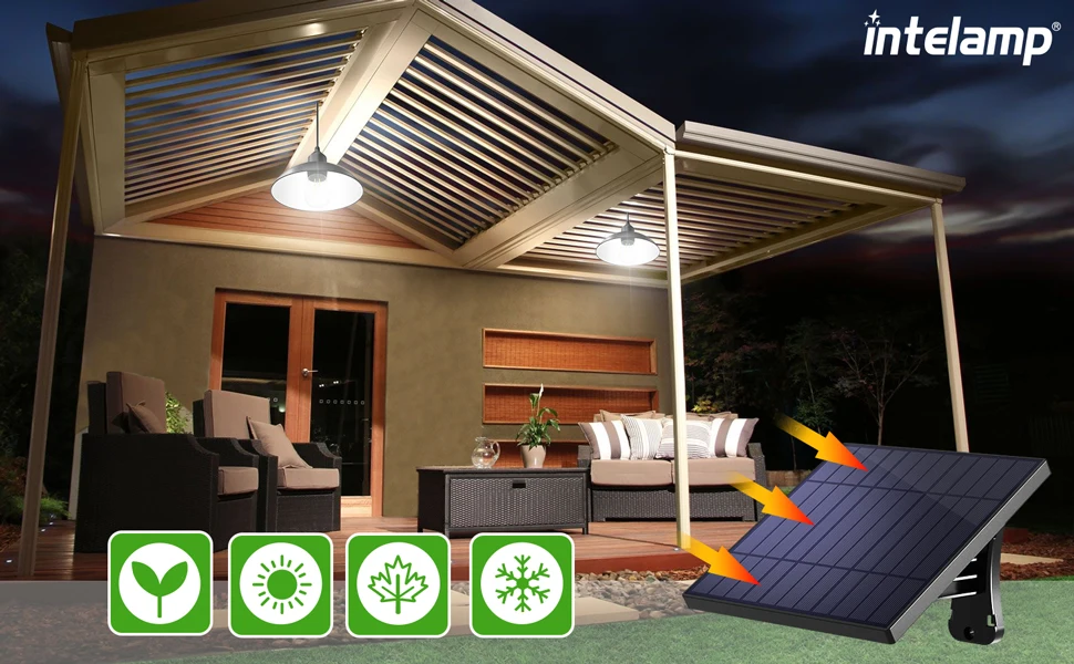 Intelamp Solar Pendant Lights Indoor Outdoor 4000mAh With Remote Day/Night Mode 16.4Ft Hanging Lighting For Barns Chicken Coop