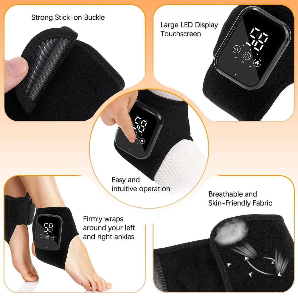 Cordless Heated Ankle Brace 3 Levels Hot Compress Vibration Foot And Ankle Protector Support Braces For Plantar Fasciitis Relief Foot Care