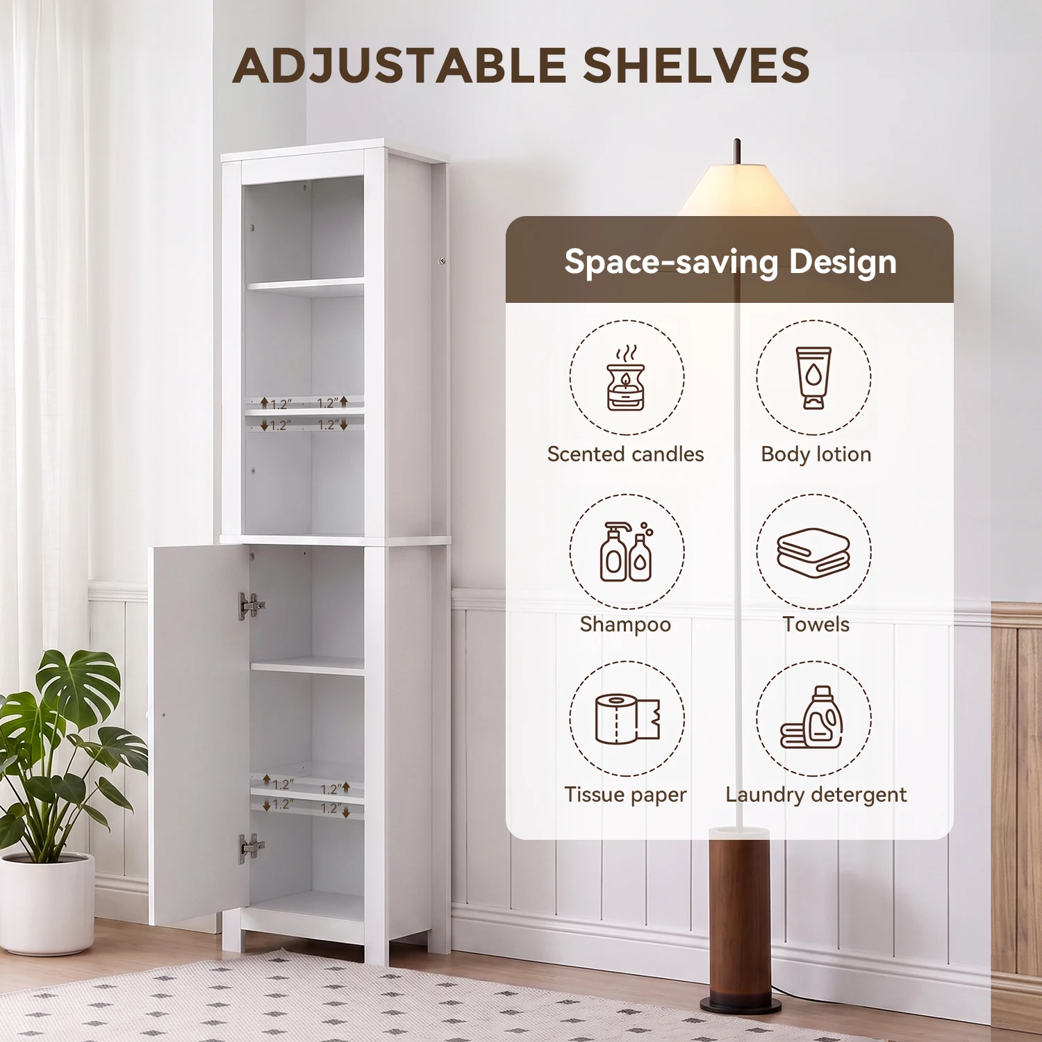 TinyNest Slim Storage Cabinets, Farmhouse Wooden Corner Floor Bathroom Cabinet With Adjustable Shelves & Doors, 66.1 inch Tall Rustic Narrow Toilet Paper Storage Holder, Closet Organizer For Small Spaces, Kitchen, Entryway, Living Room, Bedroom, Entryway