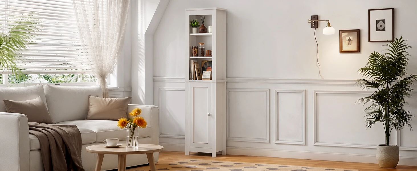 TinyNest Slim Storage Cabinets, Farmhouse Wooden Corner Floor Bathroom Cabinet With Adjustable Shelves & Doors, 66.1 inch Tall Rustic Narrow Toilet Paper Storage Holder, Closet Organizer For Small Spaces, Kitchen, Entryway, Living Room, Bedroom, Entryway