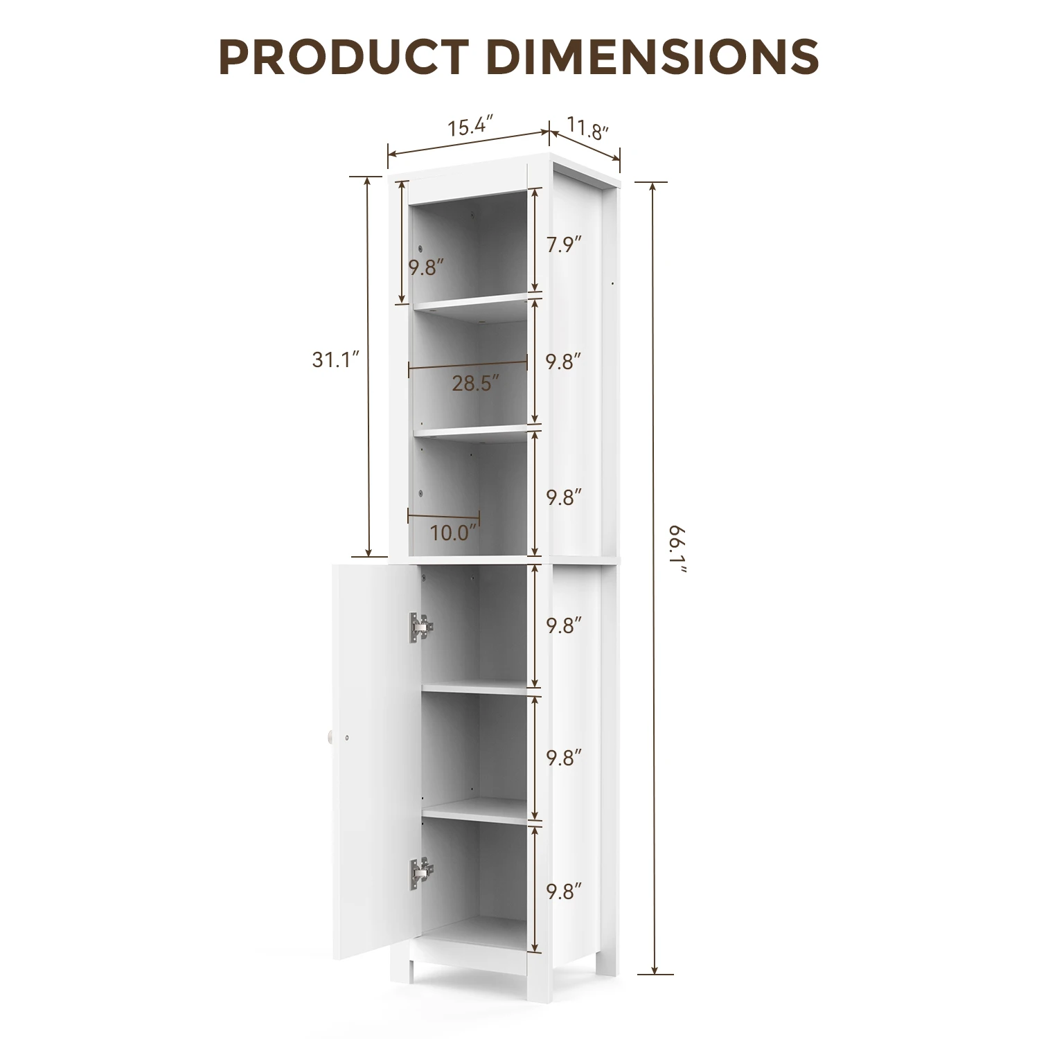 TinyNest Slim Storage Cabinets, Farmhouse Wooden Corner Floor Bathroom Cabinet With Adjustable Shelves & Doors, 66.1 inch Tall Rustic Narrow Toilet Paper Storage Holder, Closet Organizer For Small Spaces, Kitchen, Entryway, Living Room, Bedroom, Entryway