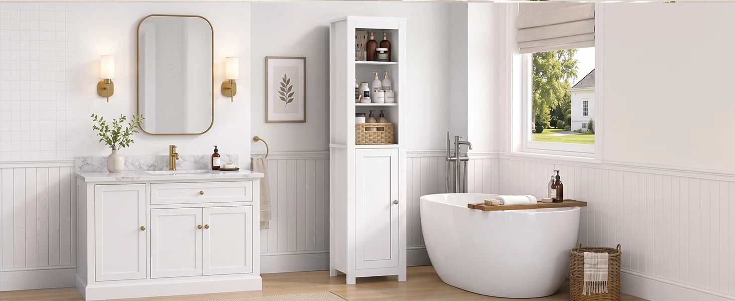 TinyNest Slim Storage Cabinets, Farmhouse Wooden Corner Floor Bathroom Cabinet With Adjustable Shelves & Doors, 66.1 inch Tall Rustic Narrow Toilet Paper Storage Holder, Closet Organizer For Small Spaces, Kitchen, Entryway, Living Room, Bedroom, Entryway
