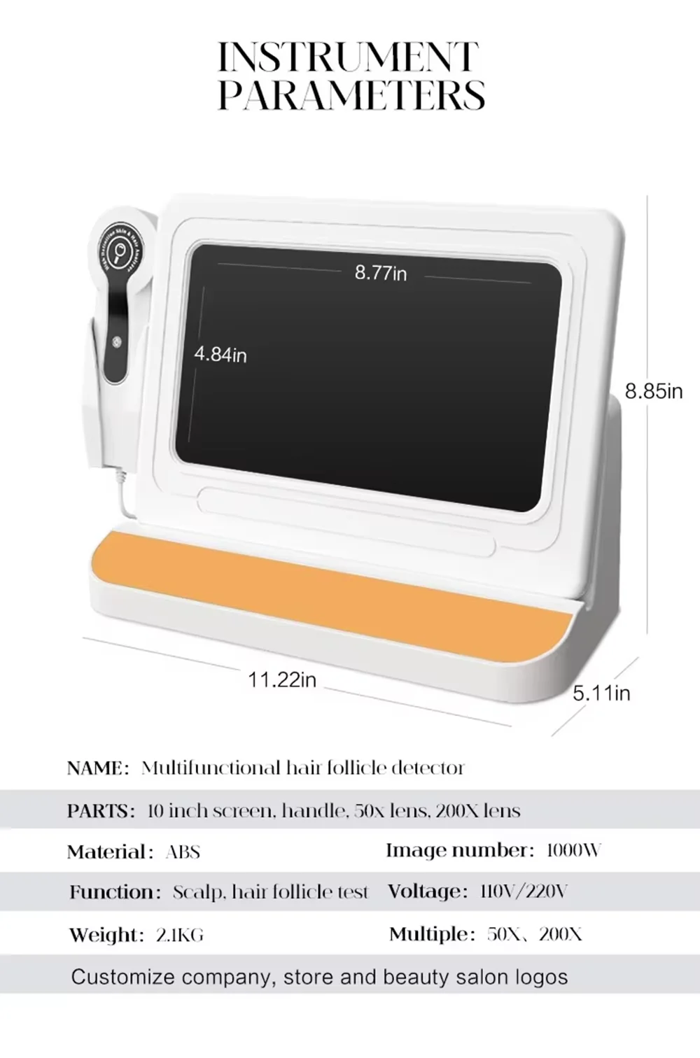 9 Inch HD Skin Hair Scalp Analyzer Detector 50X‑200X Magnification Skin Diagnosis Machine Multispectral Facial Skin Condition Tester For Beauty Salon Home Use Detect Acne Redness Dark Spots Pore Blockage Scalp Hair Follicle Health Analysis Device US EU Pl