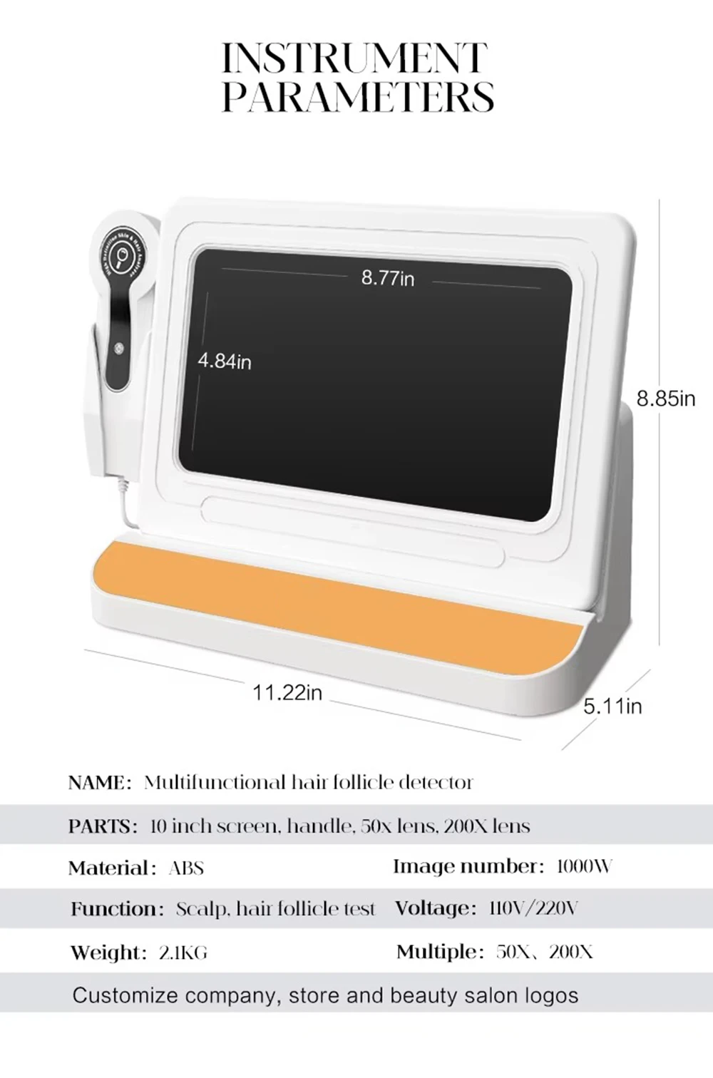 9 Inch HD Skin Hair Scalp Analyzer Detector 50X‑200X Magnification Skin Diagnosis Machine Multispectral Facial Skin Condition Tester For Beauty Salon Home Use Detect Acne Redness Dark Spots Pore Blockage Scalp Hair Follicle Health Analysis Device US EU Pl