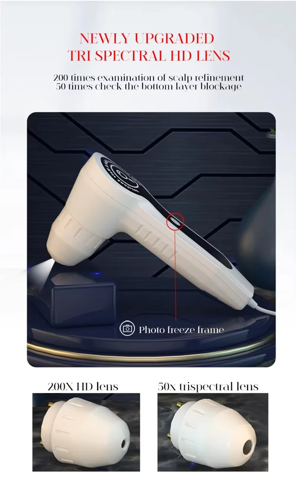 9 Inch HD Skin Hair Scalp Analyzer Detector 50X‑200X Magnification Skin Diagnosis Machine Multispectral Facial Skin Condition Tester For Beauty Salon Home Use Detect Acne Redness Dark Spots Pore Blockage Scalp Hair Follicle Health Analysis Device US EU Pl