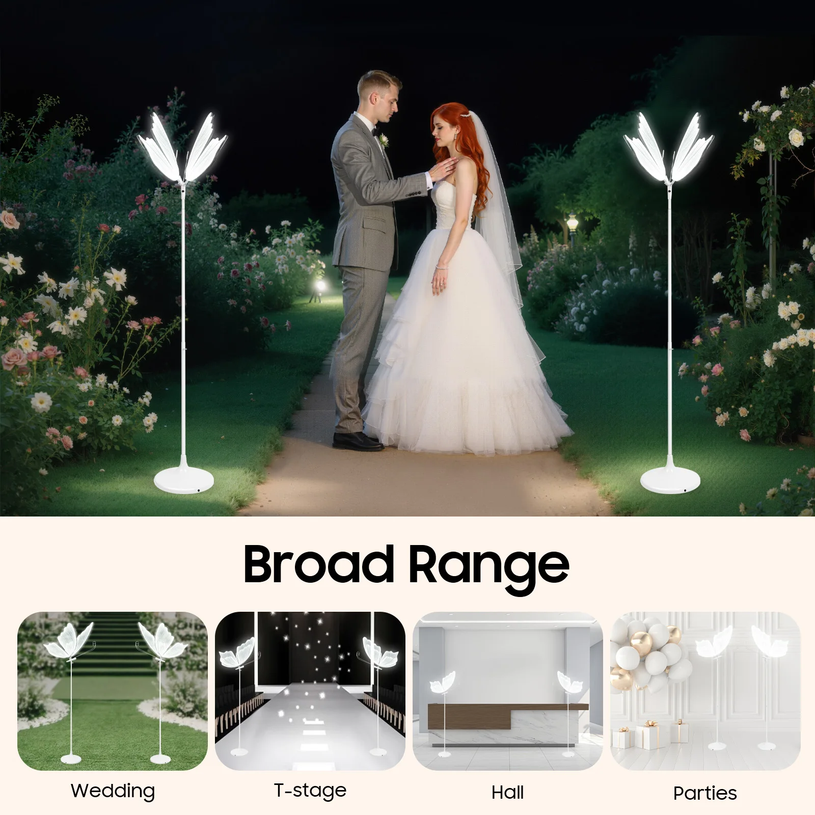 2 Pcs Butterfly Wedding LED Floor Lamp US Plug 110V 30‑35W Adjustable Height Ceiling & Floor Mount Romantic Wedding Aisle Decor Light