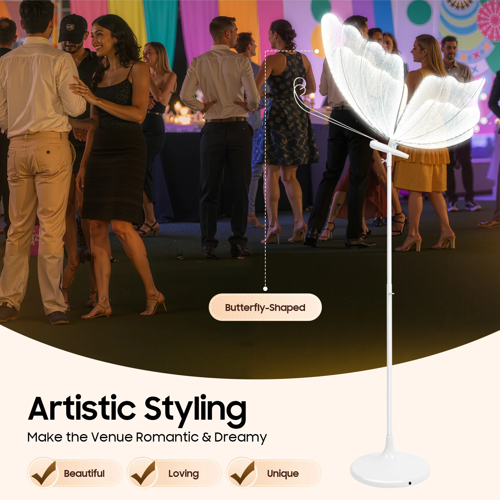 2 Pcs Butterfly Wedding LED Floor Lamp US Plug 110V 30‑35W Adjustable Height Ceiling & Floor Mount Romantic Wedding Aisle Decor Light