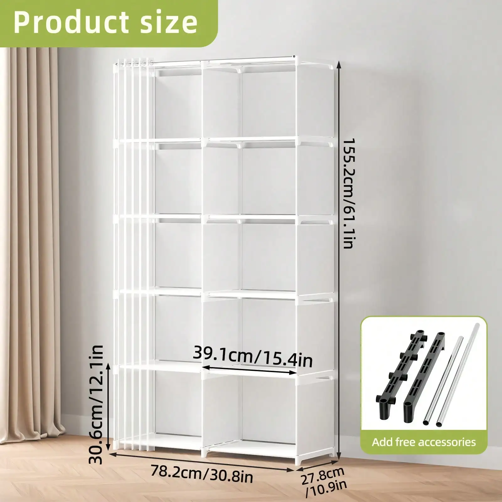 4 Tier Portable Closet Organizer Modern Black Fabric Narrow Wardrobe Armoire Free Standing Storage Shelf Cabinet Stand With White Sheer Dustproof Curtain Tall Space Saving For Bedroom Living Room Entryway Housewarming Gift