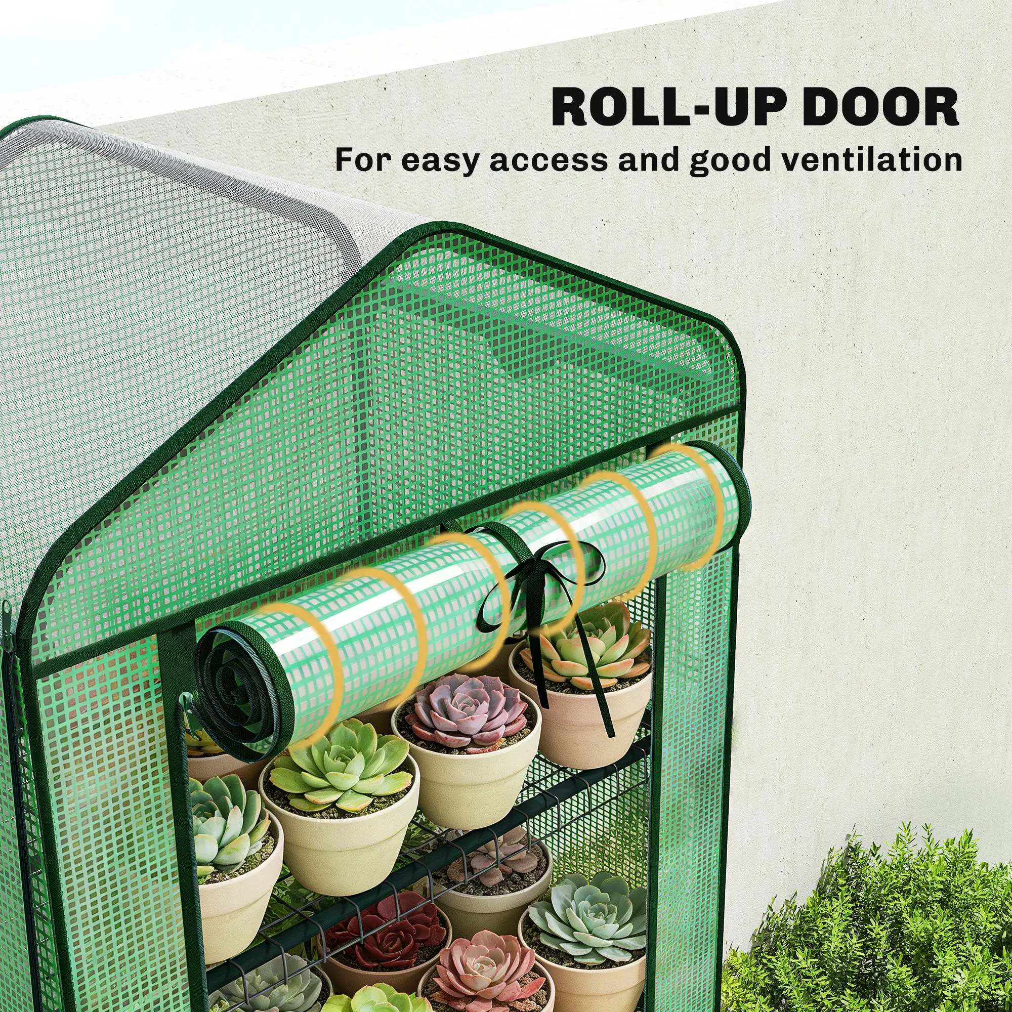 5 Tiers Mini Greenhouse w/ Screen Roof, Reinforced PE Cover, Green