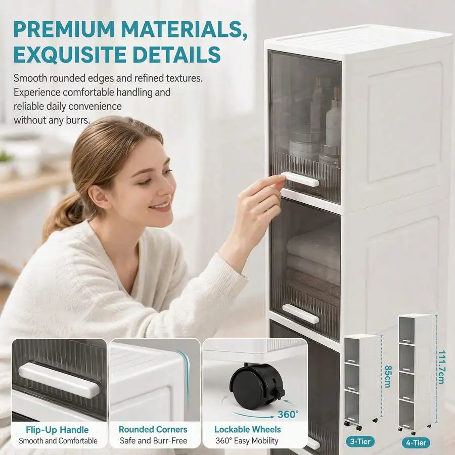 3/4 Floors Narrow Gap Storage Cabinets, Kitchen And Bathroom Narrow Storage Cabinets, Drawer Gap Multi Rack, Non Installed Light