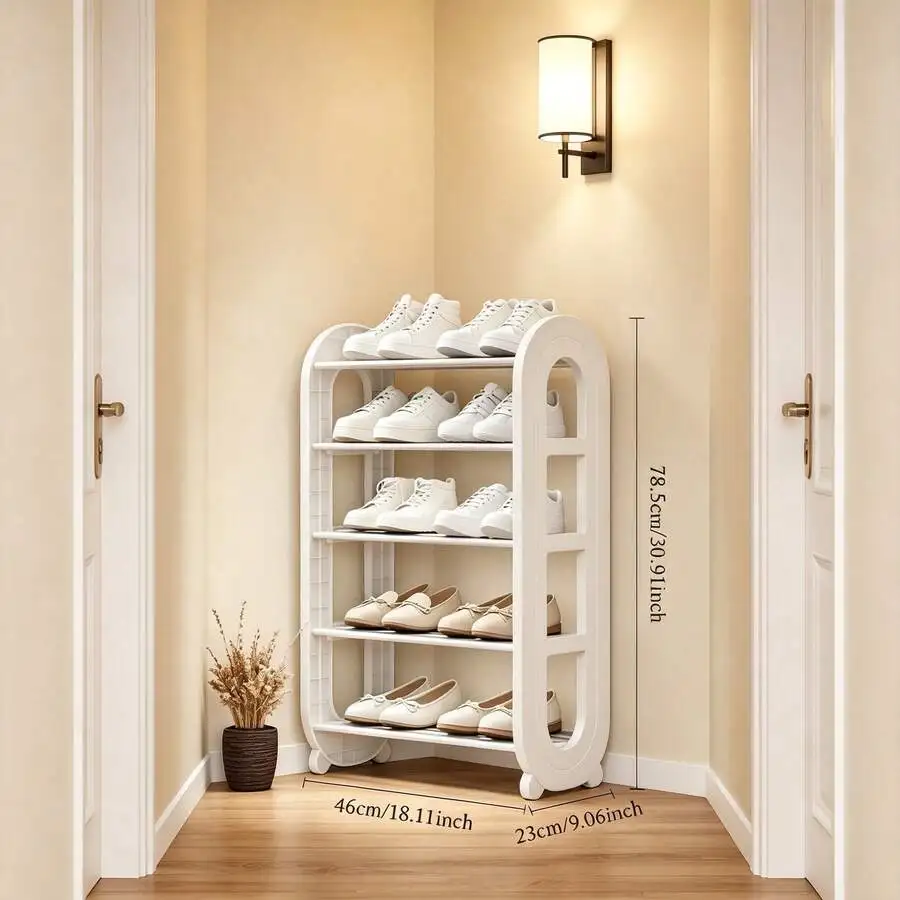 Cream Style 5-Tier Shoe Rack Easy Assembly Entryway Organizer For Small Space Bedroom Apartment
