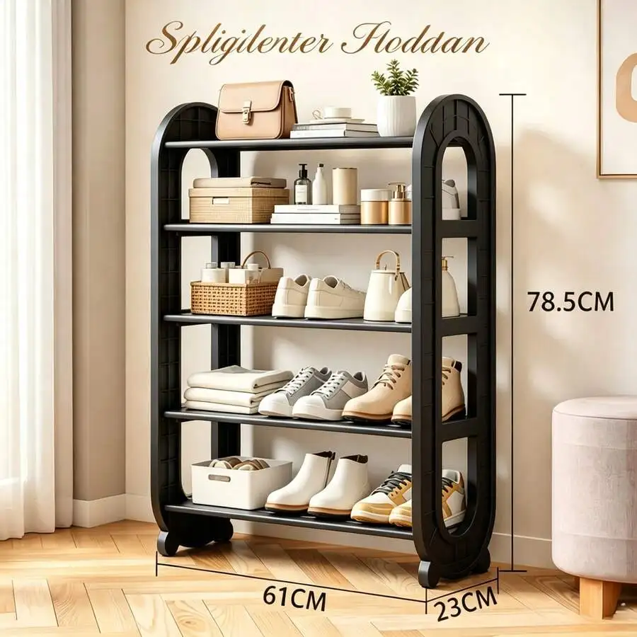Cream Style 5-Tier Shoe Rack Easy Assembly Entryway Organizer For Small Space Bedroom Apartment