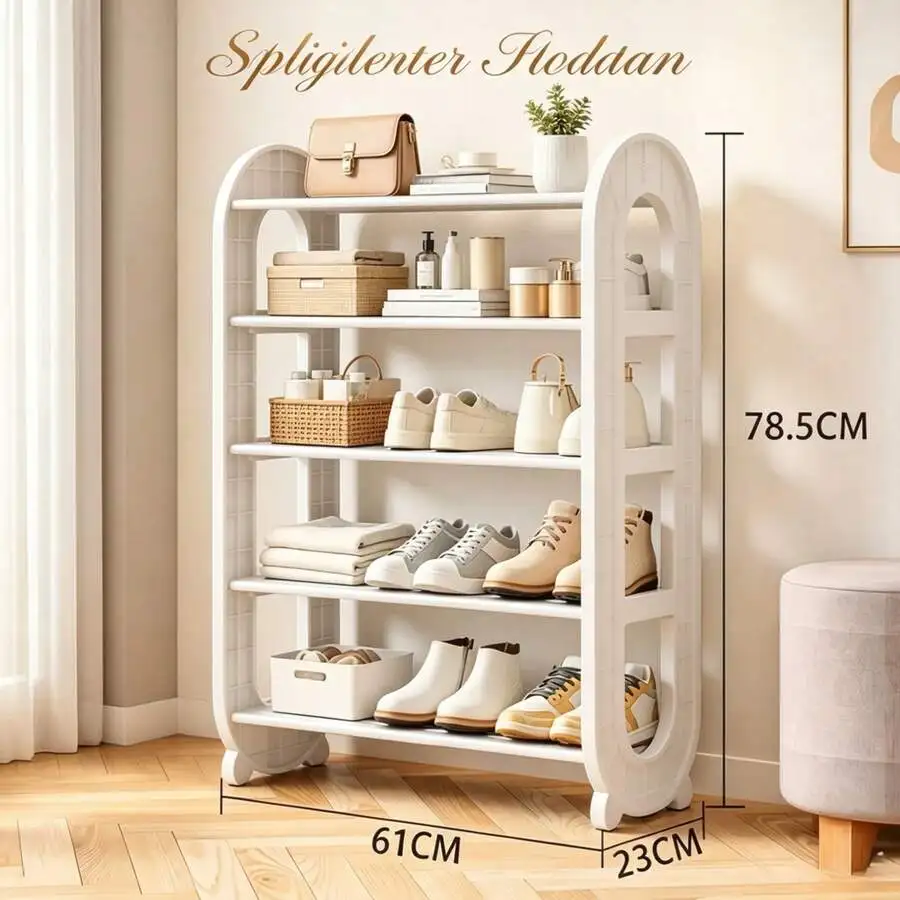 Cream Style 5-Tier Shoe Rack Easy Assembly Entryway Organizer For Small Space Bedroom Apartment