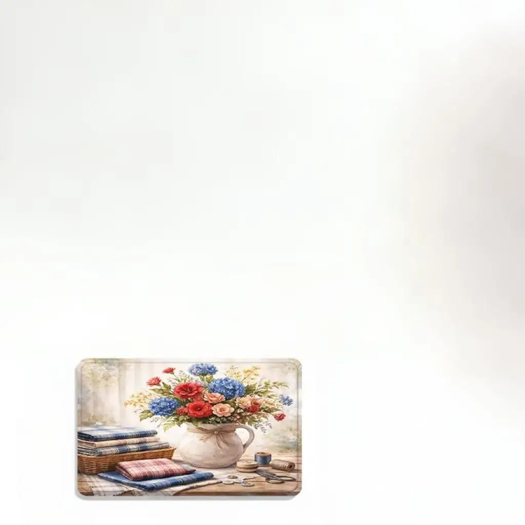 Vintage Farmhouse Vase Floral Sewing Bath Mat, Rustic Country Flower Basket Print Non Slip Absorbent Floor Rug, Soft Flannel Bathroom Doormat For Cottage Home Shower Room Decoration
