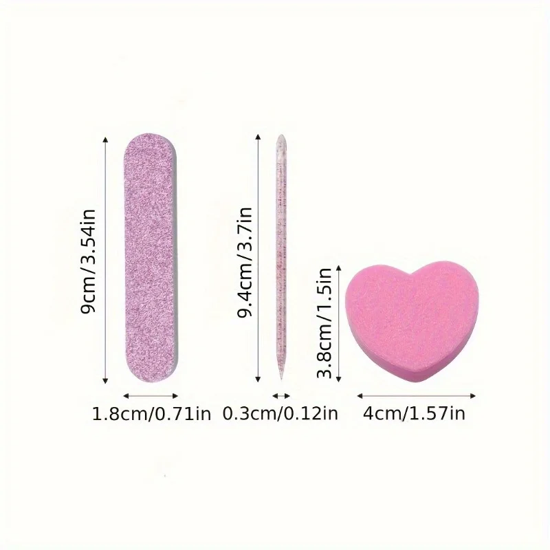 Glitter Nail Care Set - Nail Files, Buffing Crystal Stick, Heart-Shaped Sponge Blocks for Manicure and Pedicure