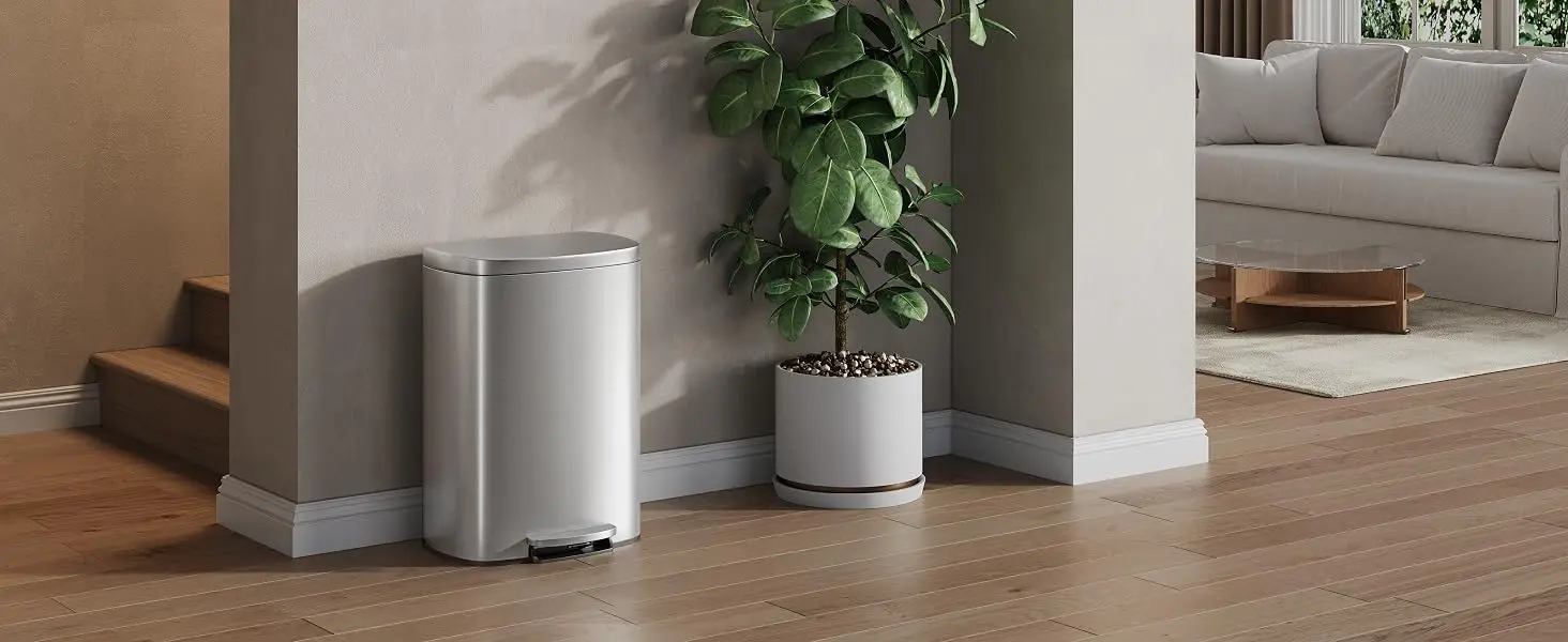 Tacleekii 13 Gal / 50 L Stainless Steel Kitchen Trash Can Rustproof Step-on Garbage Can with Soft Close Lid, Liner Rim, Rear Handle, Metal Garbage Bin