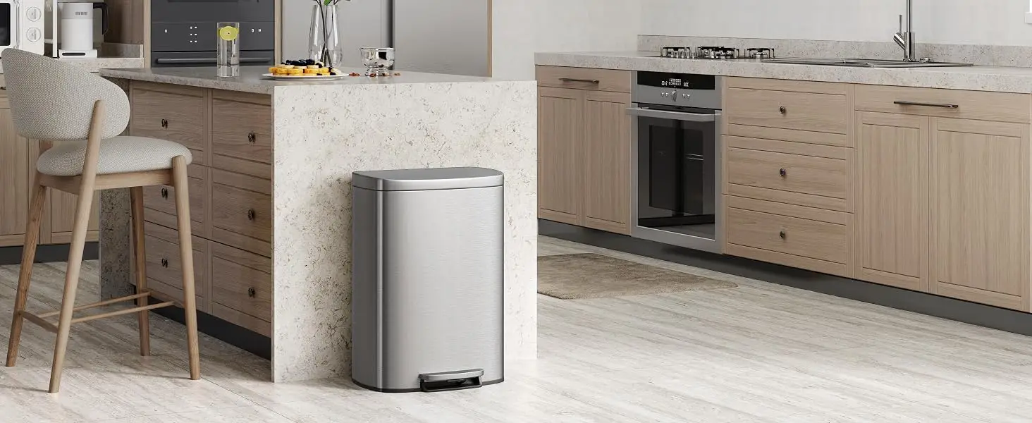 Tacleekii 13 Gal / 50 L Stainless Steel Kitchen Trash Can Rustproof Step-on Garbage Can with Soft Close Lid, Liner Rim, Rear Handle, Metal Garbage Bin