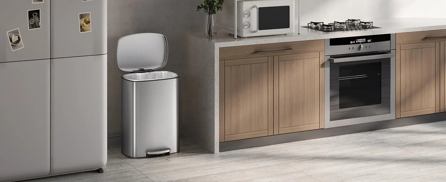 Tacleekii 13 Gal / 50 L Stainless Steel Kitchen Trash Can Rustproof Step-on Garbage Can with Soft Close Lid, Liner Rim, Rear Handle, Metal Garbage Bin