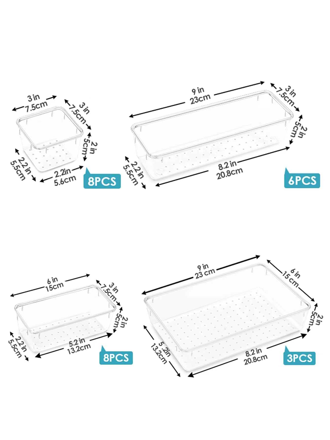 8/25PCS Clear Plastic Drawer Organizers Set, 4-Size Versatile Storage Bins for Makeup, Bathroom, Kitchen & Office, Vanity Drawer Organizer Trays
