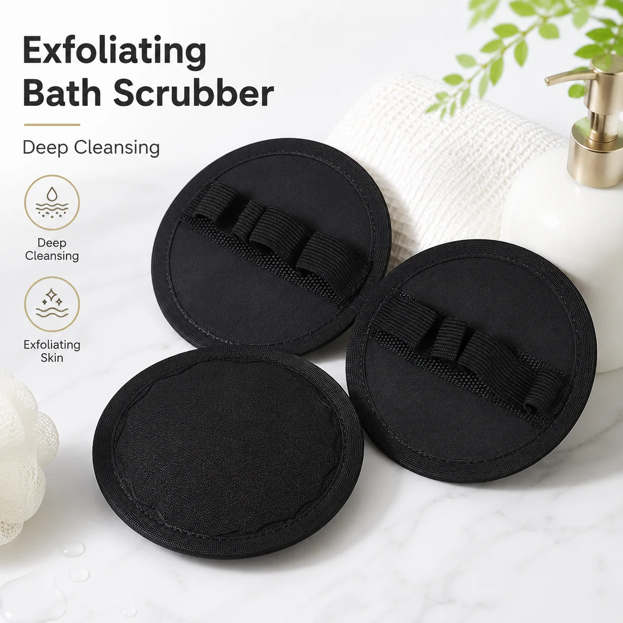 4pcs Black Exfoliating Bath Scrubber Body Scrubber Shower Back Scrubber Bath Massage Pad Dead Skin Remover Cleaning Tool