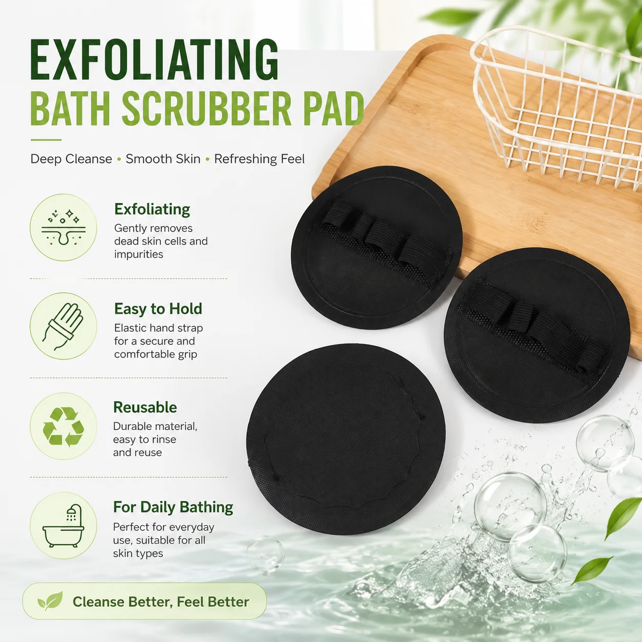 4pcs Black Exfoliating Bath Scrubber Body Scrubber Shower Back Scrubber Bath Massage Pad Dead Skin Remover Cleaning Tool