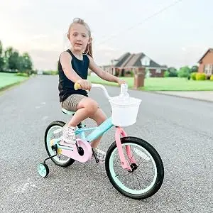JOYSTAR Macaroon 12-18 Inch Kids Bike for 2-9 Years Girls | Toddler Girls Bike with Training Wheels & Basket, Rainbow Bikes, Children Bicycle