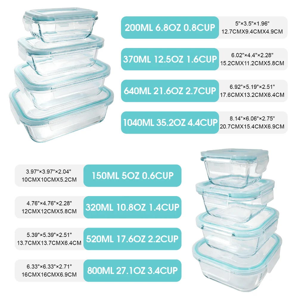 24 Pcs Glass Food Storage Containers Set Modern Clear Borosilicate Glass Meal Prep Containers Airtight Leakproof Teal Locking Lids Microwave Oven Safe Bento Box Bins For Kitchen Pantry Office Picnic Housewarming Gift