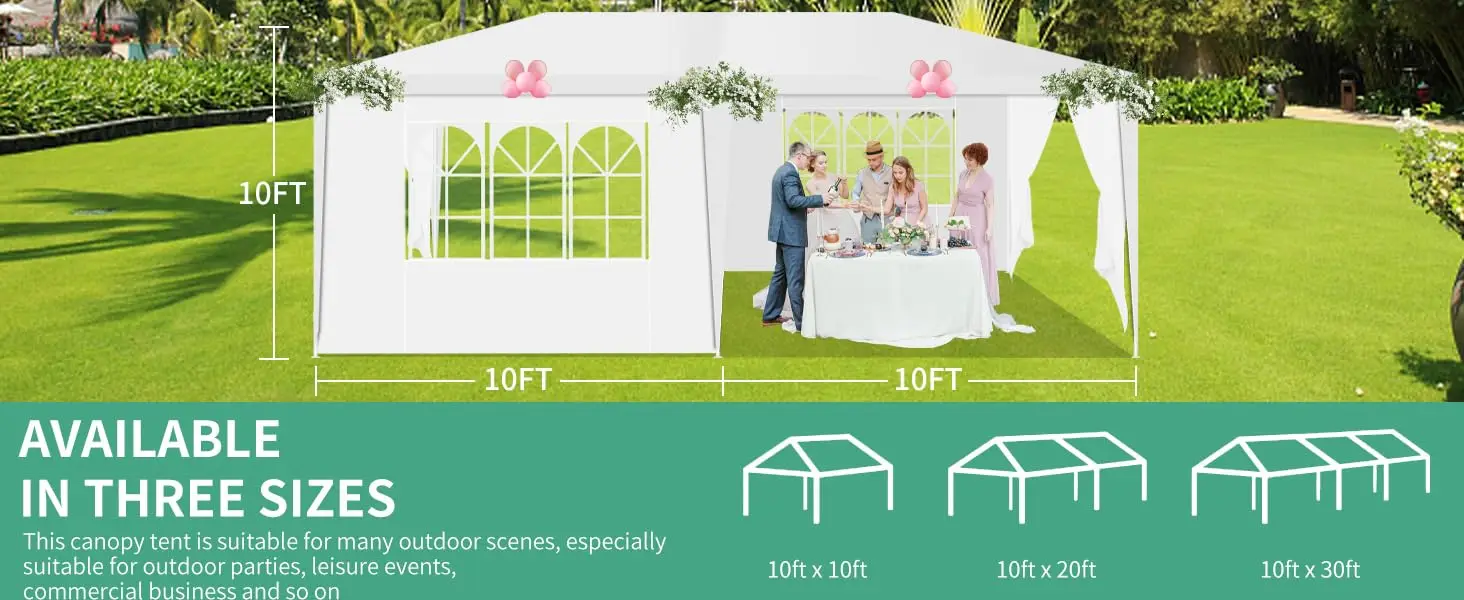 10x20/10x30 Party Tent & Outdoor Canopy (20-30+ Person Capacity) - Large White Event Shelter with Removable Sidewalls, Zipper Doors, Heavy-Duty Stakes, and Ropes for Weddings, BBQs, Backyards, and Celebrations(white)