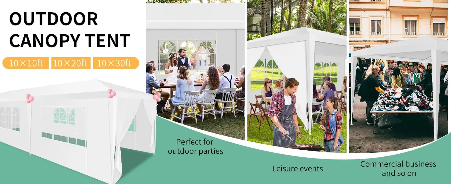 10x20/10x30 Party Tent & Outdoor Canopy (20-30+ Person Capacity) - Large White Event Shelter with Removable Sidewalls, Zipper Doors, Heavy-Duty Stakes, and Ropes for Weddings, BBQs, Backyards, and Celebrations(white)