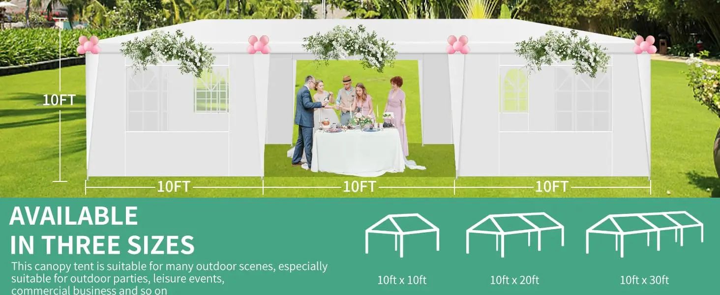 10x20/10x30 Party Tent & Outdoor Canopy (20-30+ Person Capacity) - Large White Event Shelter with Removable Sidewalls, Zipper Doors, Heavy-Duty Stakes, and Ropes for Weddings, BBQs, Backyards, and Celebrations(white)
