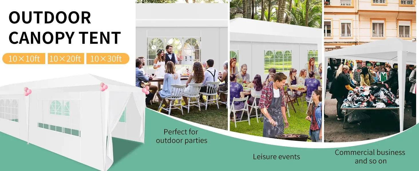 10x20/10x30 Party Tent & Outdoor Canopy (20-30+ Person Capacity) - Large White Event Shelter with Removable Sidewalls, Zipper Doors, Heavy-Duty Stakes, and Ropes for Weddings, BBQs, Backyards, and Celebrations(white)