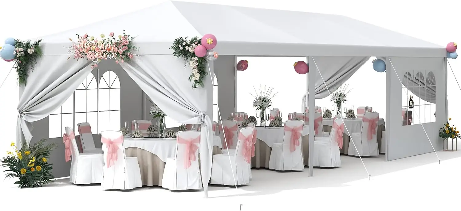 10x20/10x30 Party Tent & Outdoor Canopy (20-30+ Person Capacity) - Large White Event Shelter with Removable Sidewalls, Zipper Doors, Heavy-Duty Stakes, and Ropes for Weddings, BBQs, Backyards, and Celebrations(white)