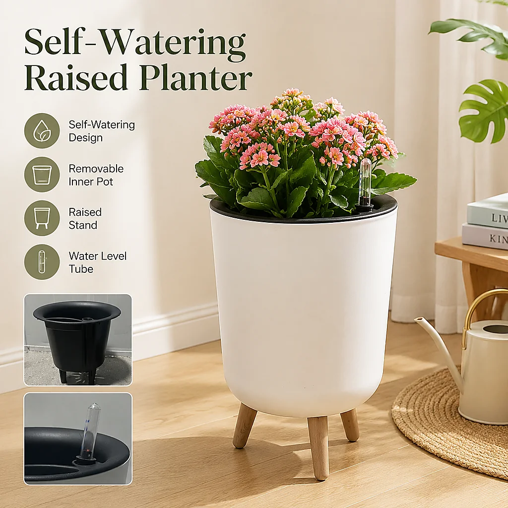 Self‑Watering Raised Planter with Water Level Indicator