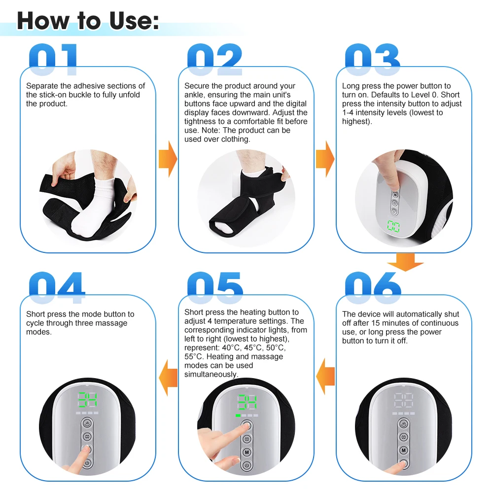 Cordless Ankle Brace Dual-Airbag Kneading Ankle Wrap Foot Protector Electric Heating Ankle Guard Band For Plantar Fasciitis Swelling Relief