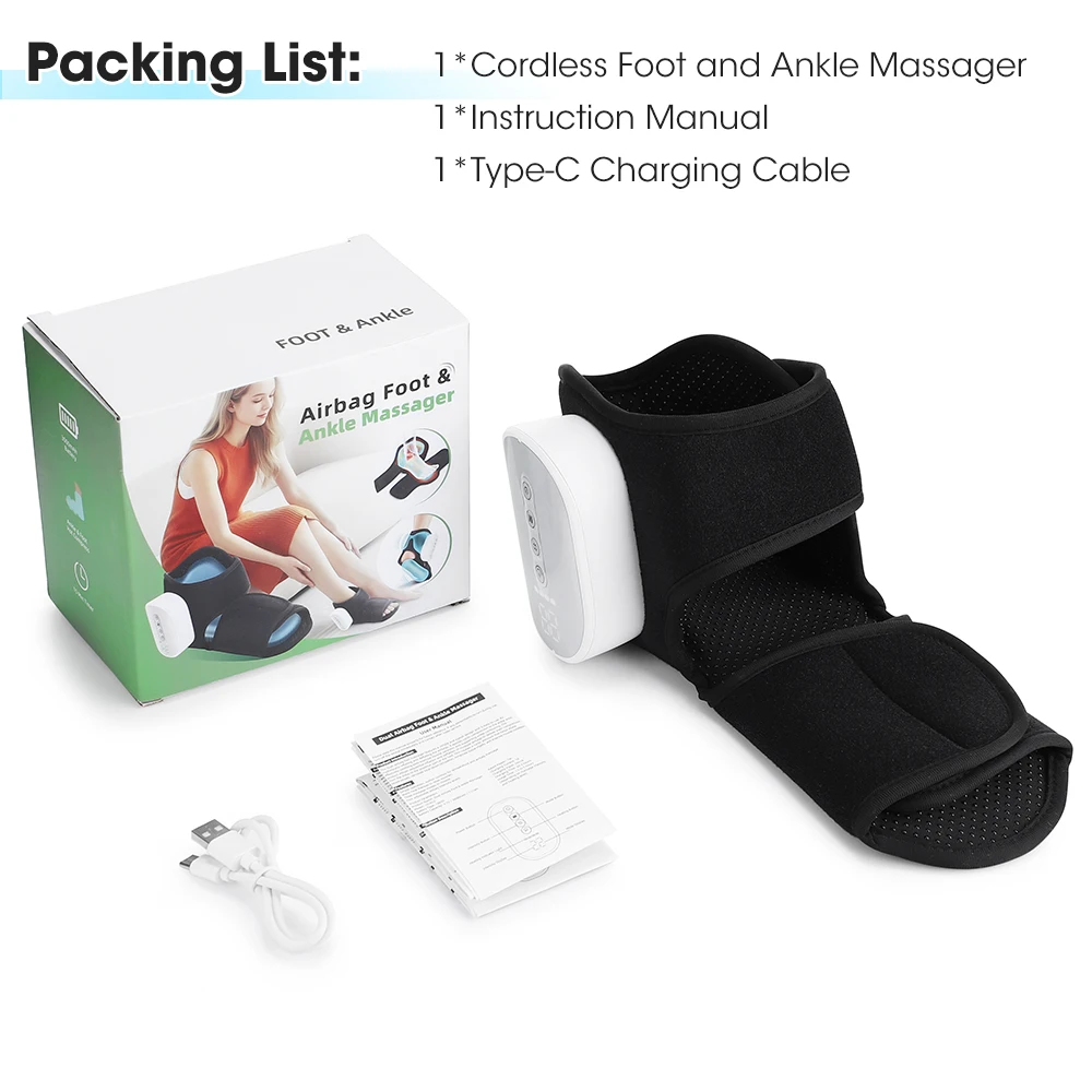 Cordless Ankle Brace Dual-Airbag Kneading Ankle Wrap Foot Protector Electric Heating Ankle Guard Band For Plantar Fasciitis Swelling Relief
