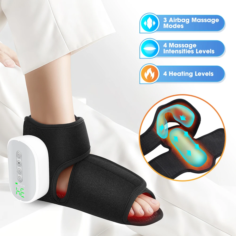 Cordless Ankle Brace Dual-Airbag Kneading Ankle Wrap Foot Protector Electric Heating Ankle Guard Band For Plantar Fasciitis Swelling Relief