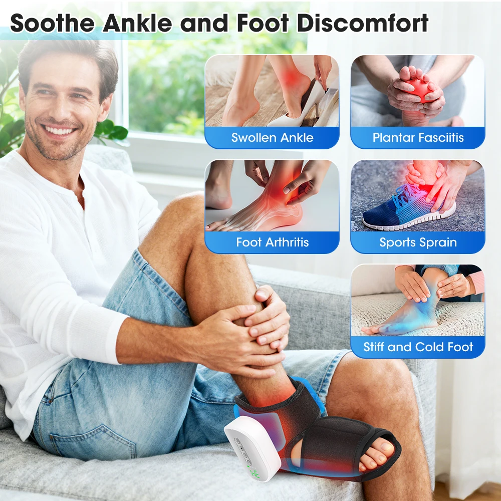 Cordless Ankle Brace Dual-Airbag Kneading Ankle Wrap Foot Protector Electric Heating Ankle Guard Band For Plantar Fasciitis Swelling Relief