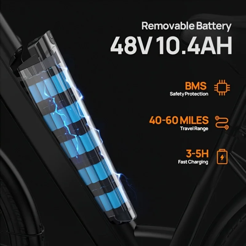 URLIFE E26 26" Electric Commuter Bike for Adults, 750W Motor 48V 10.4AH Removable Battery, 7-Speed 80KM Range E-bike 20MPH