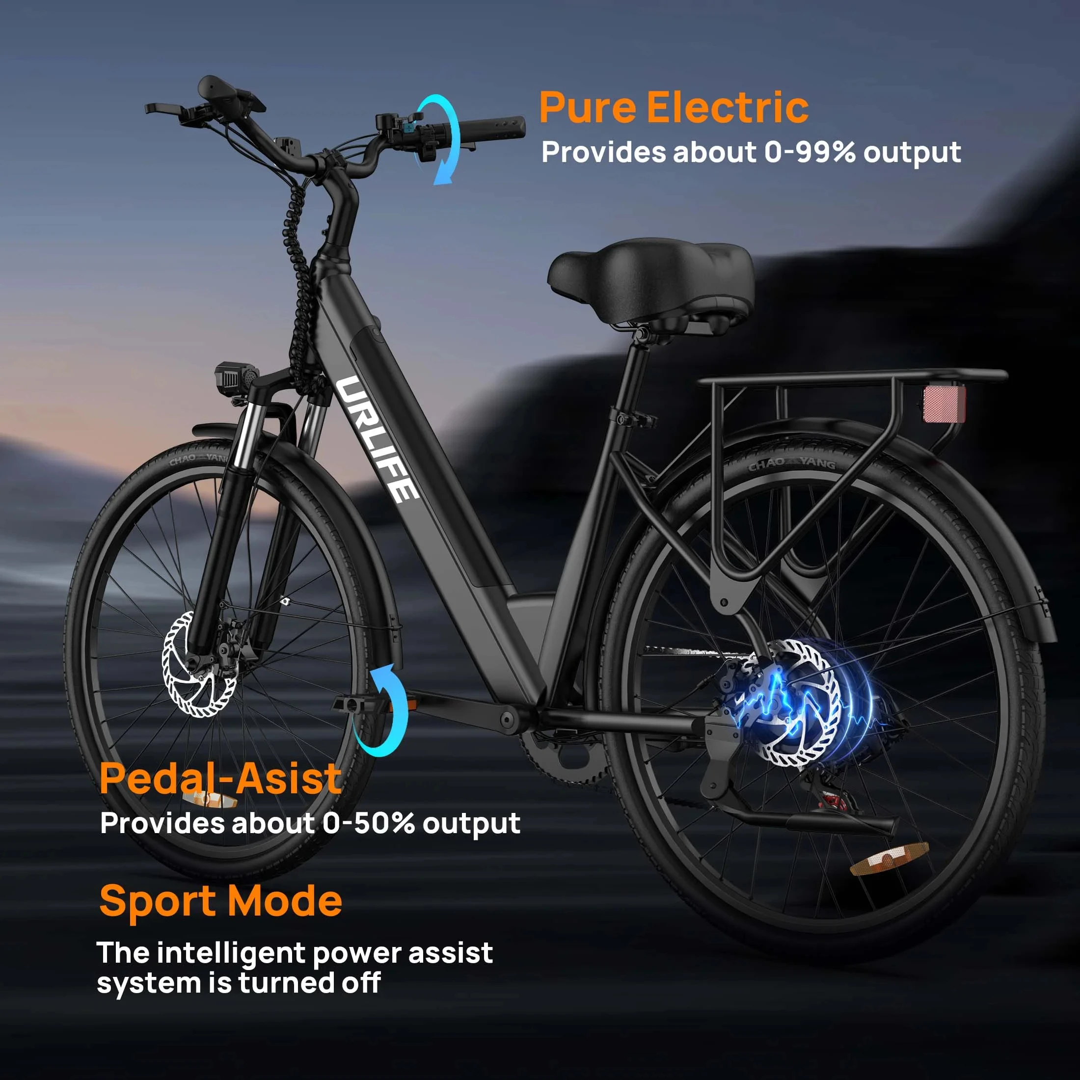 URLIFE E26 26" Electric Commuter Bike for Adults, 750W Motor 48V 10.4AH Removable Battery, 7-Speed 80KM Range E-bike 20MPH