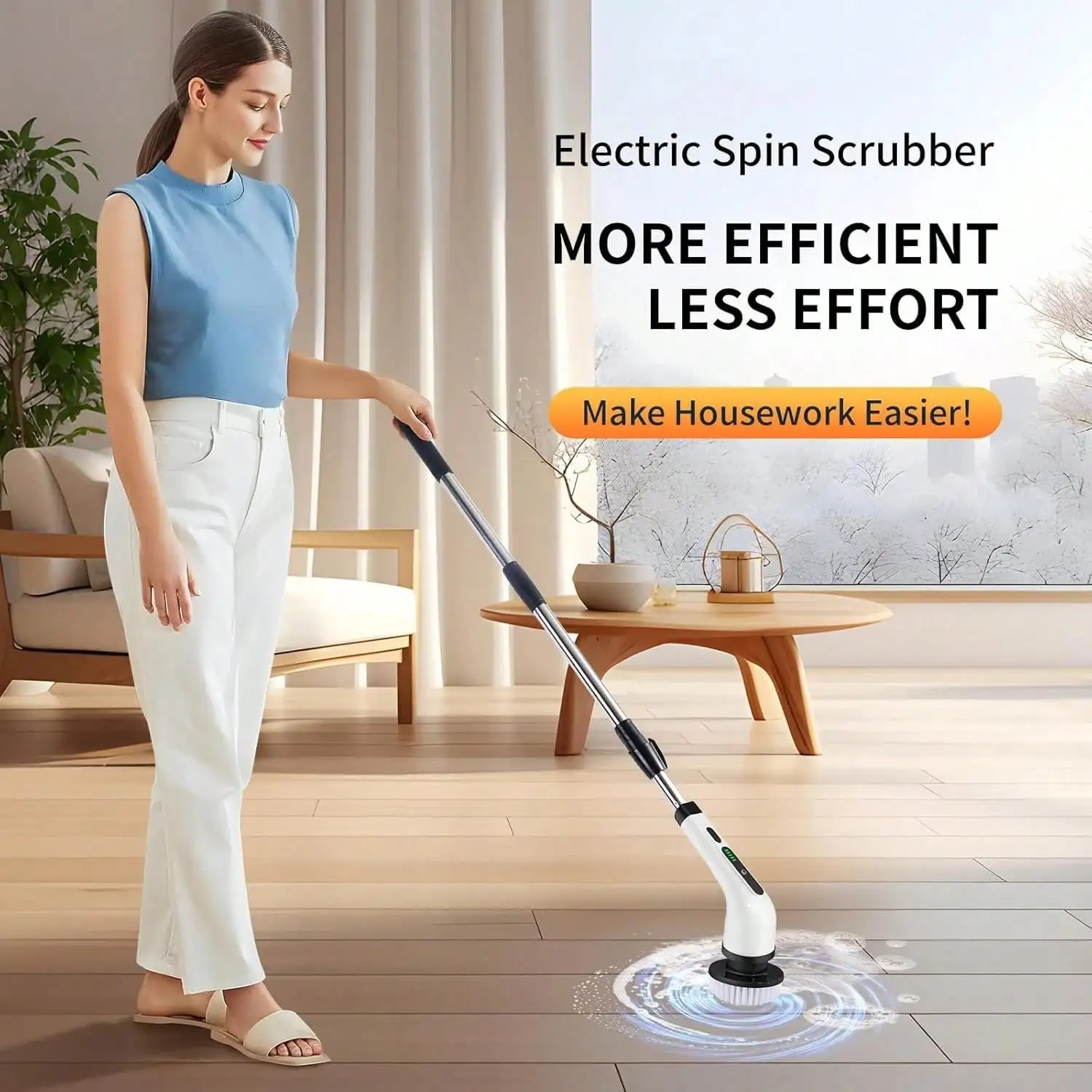 Electric Bathroom Cleaning Brush, Cordless Spin Scrubber Full Body Waterproof IPX7 With Adjustable Handle, 8 Replaceable Brush Heads For Bathtub/Kitchen/Window/Home.