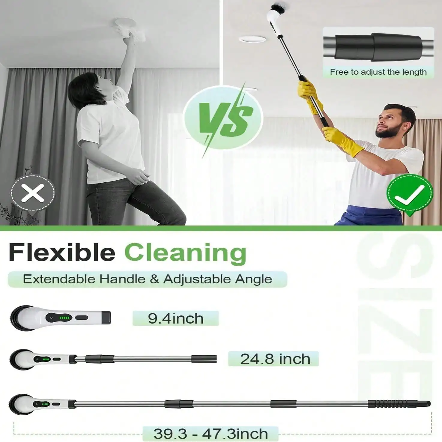 Electric Bathroom Cleaning Brush, Cordless Spin Scrubber Full Body Waterproof IPX7 With Adjustable Handle, 8 Replaceable Brush Heads For Bathtub/Kitchen/Window/Home.