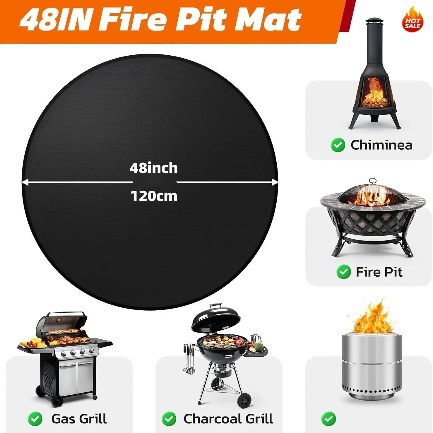 Double-Sided Fireproof Heat-Resistant BBQ Grill Mat - Waterproof Oilproof Protector for Outdoor Grills, Fireplaces, Easy to Clean Mul