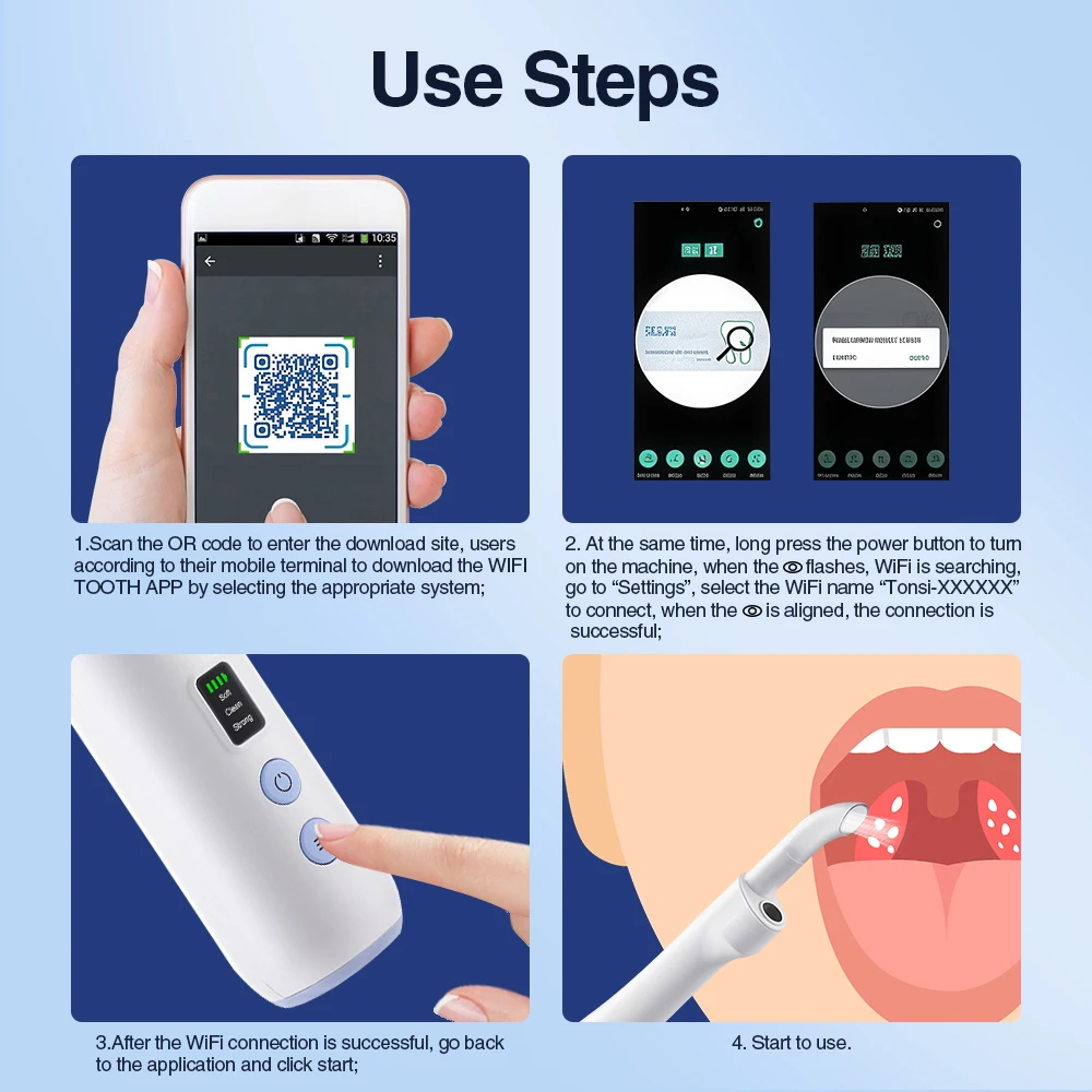 300K HD Camera Electronic Tonsil Stone Remover Kit with Built-in LED Light And 3 Suction Modes Oral Care Tonsil Cleaner Tool