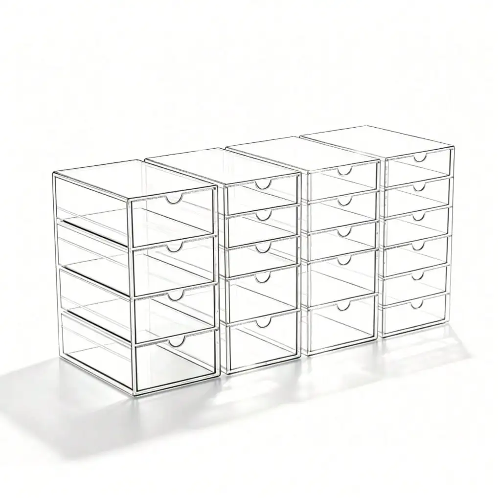 16 Drawers Acrylic Makeup Organizer, 4 Set Clear Desk Storage Drawers, Dustproof Desktop Organizer for Office Supplies, Jewelry, Pens & Cosmetics, Countertop