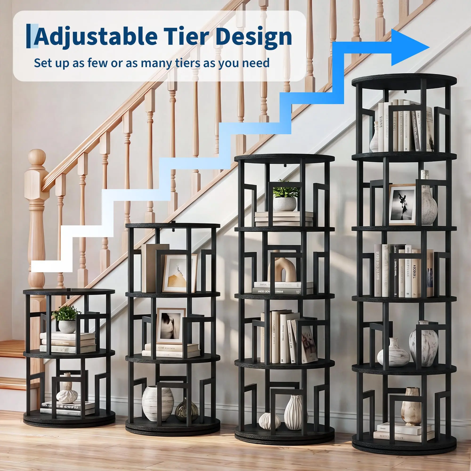 5-Tier Rotating Bookshelf Tower, 360° Spinning Corner Bookcase Holds 100+ Books, 63in Narrow Floor Storage Shelf For Home Office