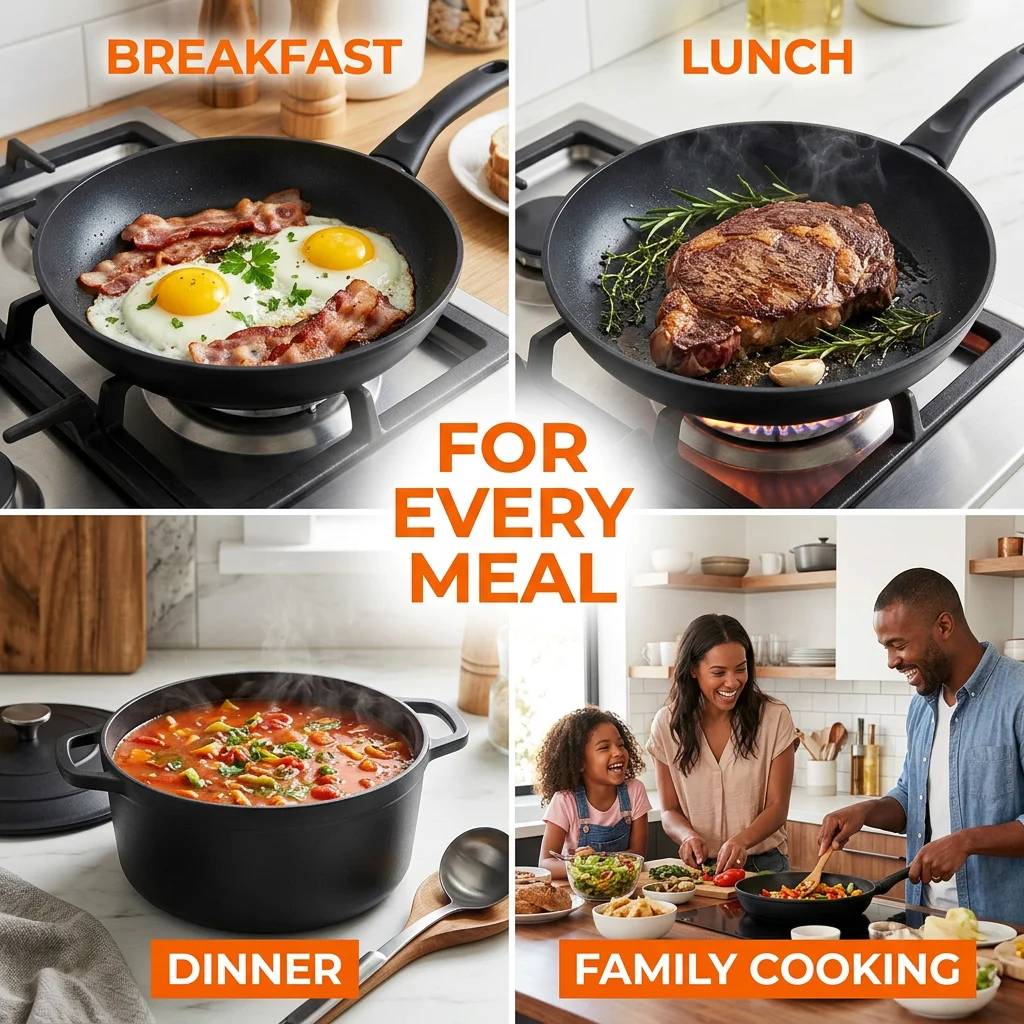 13-Piece Cookware Set, Non-Stick Stone Coating Kitchen Pots and Pans Set, Stainless Steel Handle Glass Lids, Soup Pot Frying Pan Milk Pot, Korean Style Cookware