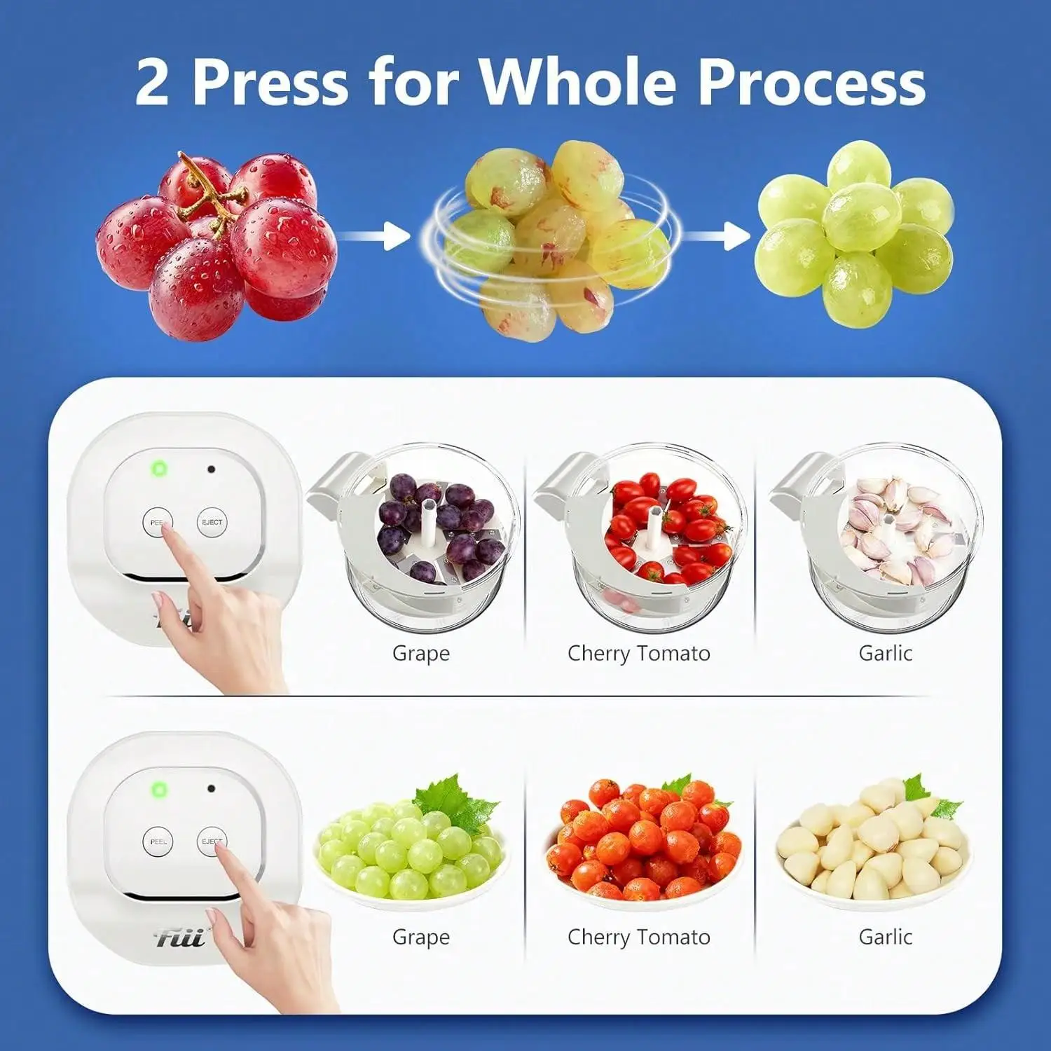 Electric Grape Peeling Machine – Automatic Peeler Skin Remover Tool for Small Fruits. 20s Fast Peeling Rechargeable Wireless, Easy Clean for Home & Commercial Use, Grape Garlic Cherry Tomato Peeler