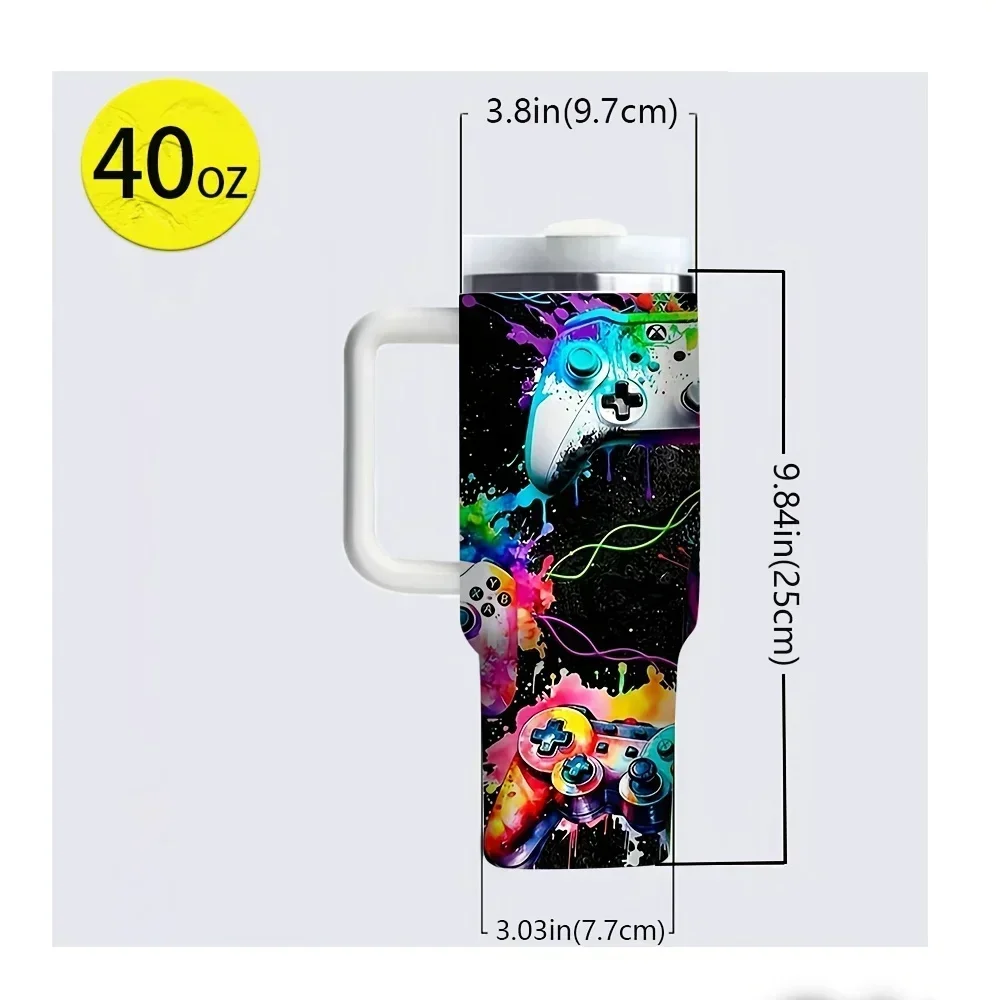 40Oz Tumbler with Handle, Colorful Graffiti Game Controller Print, Suitable for Game Lovers, Works for Both Hot And Cold Drinks, Perfect for Outdoor Travel, Casual Daily Use, And Gaming Events