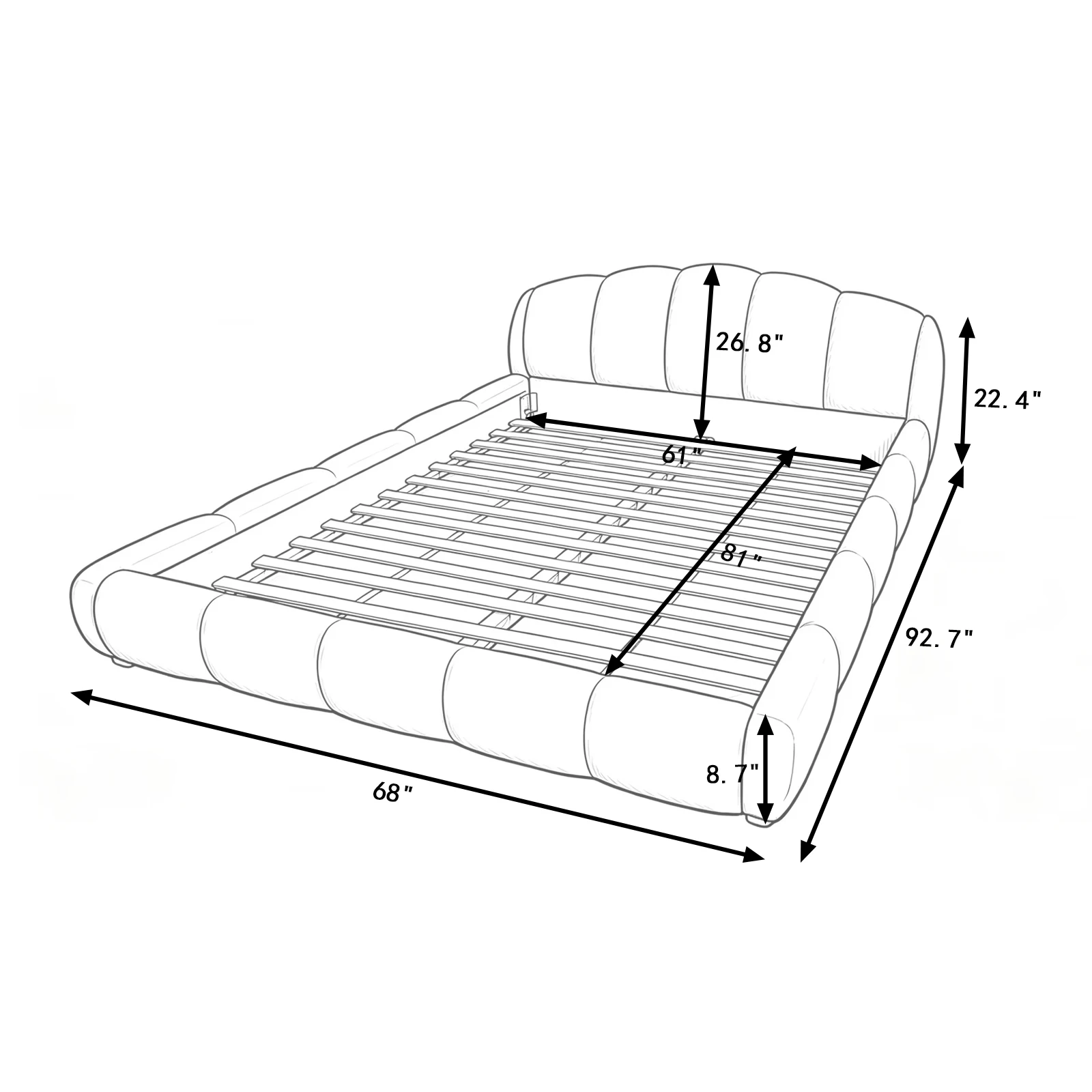 Queen Size Chenille Upholstered Platform Bed Frame with Thick Curved Headboard, Elegant Low Profile Floor Bed, No Box Spring Needed, Pink